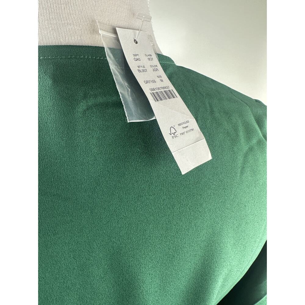 J. Crew Puff Sleeve Satin Back Crepe Top Emerald Green Blouse M NEW Office Chic - Picture 8 of 13